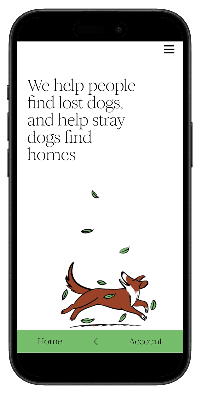 Screenshot of Find My Dog application homepage showing the main interface